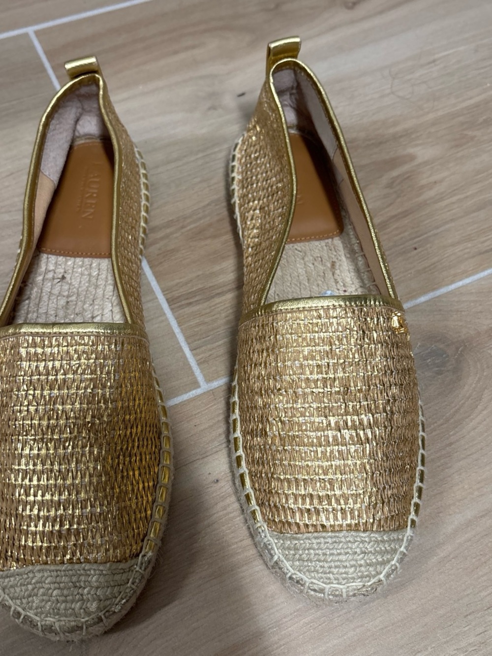 Lauren Ralph Lauren Metallic Gold Woven Espadrille Flats - Women